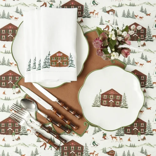 Napkins | Under £100<Mrs. Alice Alpine Chalet White Linen Napkins (Set of 4)