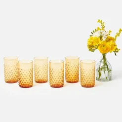 Glasses<Mrs. Alice Amber Hobnail Glasses (Set of 6)