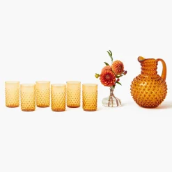 Glassware Sets<Mrs. Alice Amber Hobnail Jug and Glasses (Set of 6)