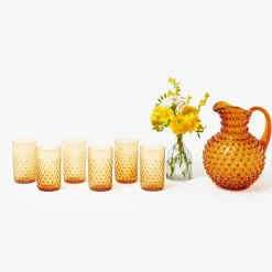 Glassware Sets<Mrs. Alice Amber Hobnail Jug and Glasses (Set of 6)