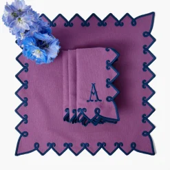 Napkins | Mrs. Alice Monogram<Mrs. Alice Angelina Aubergine & Blue Napkins (Set of 4)