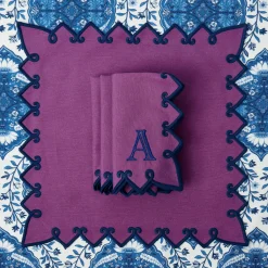 Napkins | Mrs. Alice Monogram<Mrs. Alice Angelina Aubergine & Blue Napkins (Set of 4)