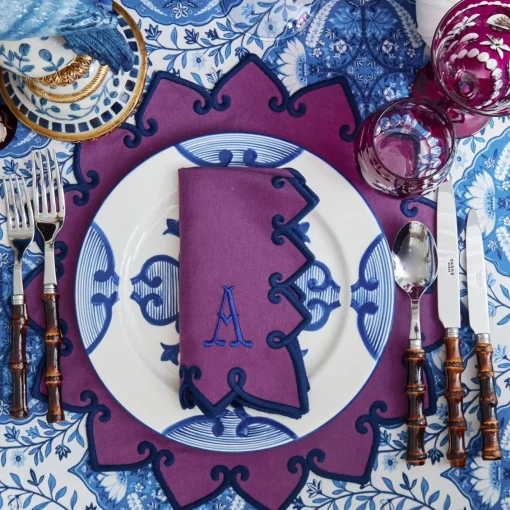 Napkins | Mrs. Alice Monogram<Mrs. Alice Angelina Aubergine & Blue Napkins (Set of 4)