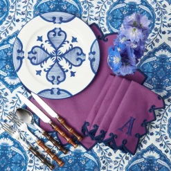 Napkins | Mrs. Alice Monogram<Mrs. Alice Angelina Aubergine & Blue Napkins (Set of 4)