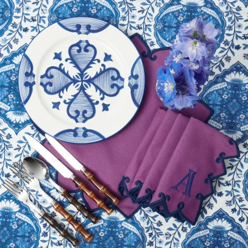 Napkins | Mrs. Alice Monogram<Mrs. Alice Angelina Aubergine & Blue Napkins (Set of 4)