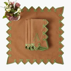 Napkins | Mrs. Alice Monogram<Mrs. Alice Angelina Chestnut & Green Napkins (Set of 4)