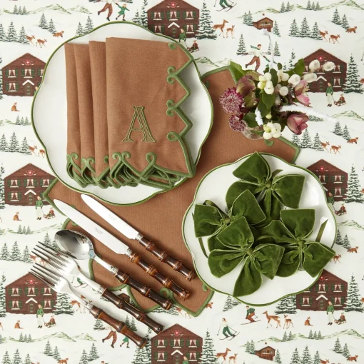 Table Linen Sets | Mrs. Alice Monogram<Mrs. Alice Angelina Chestnut & Green Placemats & Napkins (Set of 4)