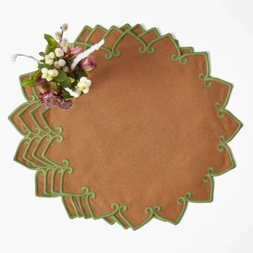 Table Linen Sets | Mrs. Alice Monogram<Mrs. Alice Angelina Chestnut & Green Placemats & Napkins (Set of 4)