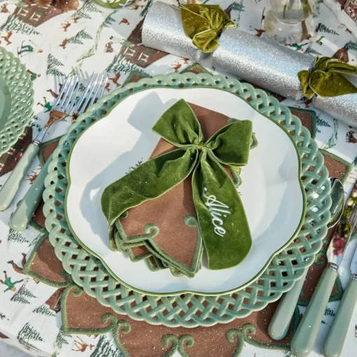 Table Linen Sets | Mrs. Alice Monogram<Mrs. Alice Angelina Chestnut & Green Placemats & Napkins (Set of 4)