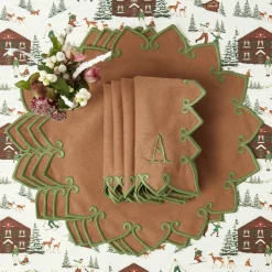 Table Linen Sets | Mrs. Alice Monogram<Mrs. Alice Angelina Chestnut & Green Placemats & Napkins (Set of 4)