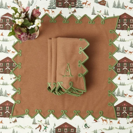 Napkins | Mrs. Alice Monogram<Mrs. Alice Angelina Chestnut & Green Napkins (Set of 4)