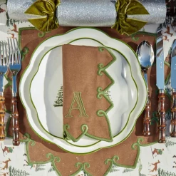 Napkins | Mrs. Alice Monogram<Mrs. Alice Angelina Chestnut & Green Napkins (Set of 4)