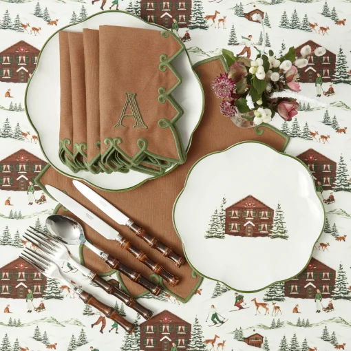 Napkins | Mrs. Alice Monogram<Mrs. Alice Angelina Chestnut & Green Napkins (Set of 4)