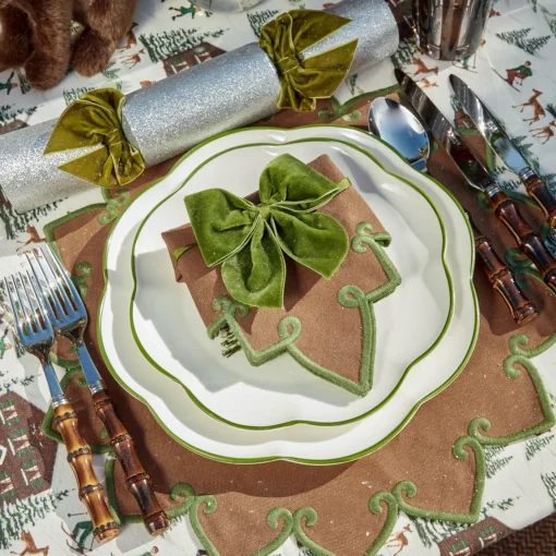 Table Linen Sets | Mrs. Alice Monogram<Mrs. Alice Angelina Chestnut & Green Placemats & Napkins (Set of 4)