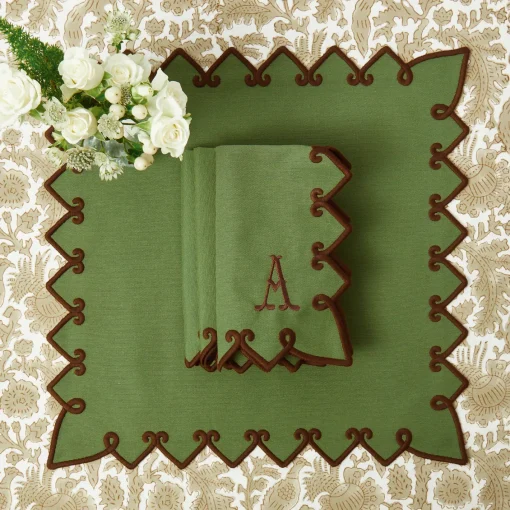 Napkins | Mrs. Alice Monogram<Mrs. Alice Angelina Forest Green & Brown Napkins (Set of 4)