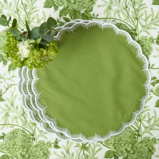 Summer Table Linen | Placemats<Mrs. Alice Apple Green Isabella Round Placemats (Set of 4)