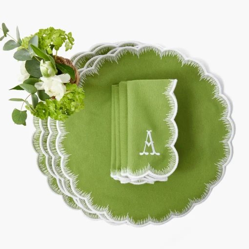 Summer Table Linen | Table Linen Sets<Mrs. Alice Apple Green Isabella Round Placemats & Napkins (Set of 4)