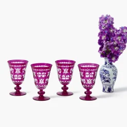 Glasses<Mrs. Alice Aubergine Anita Engraved Wine Glass (Set of 4)