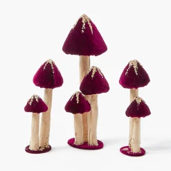 Autumn Decorations<Mrs. Alice Aubergine Glitter Velvet Mushroom Family