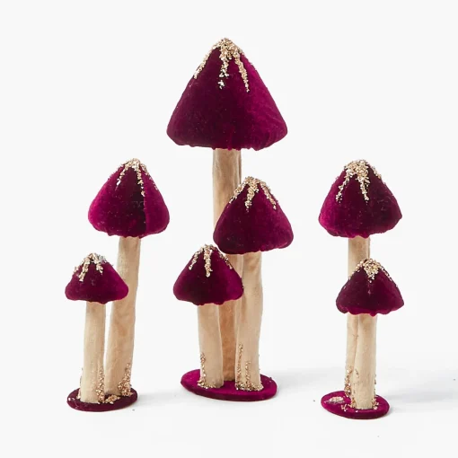 Autumn Decorations<Mrs. Alice Aubergine Glitter Velvet Mushroom Family