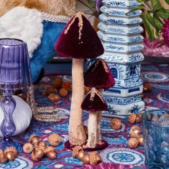 Autumn Decorations<Mrs. Alice Aubergine Glitter Velvet Mushroom Family