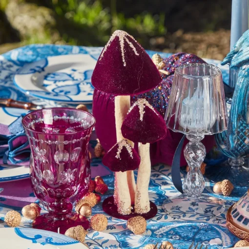 Autumn Decorations<Mrs. Alice Aubergine Glitter Velvet Mushroom Family