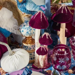 Autumn Decorations<Mrs. Alice Aubergine Glitter Velvet Mushroom Family