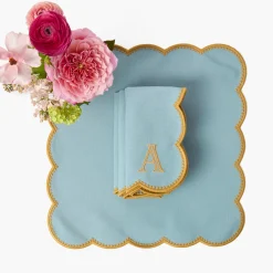Summer Table Linen | Napkins<Mrs. Alice Bettina Blue & Caramel Napkins (Set of 4)