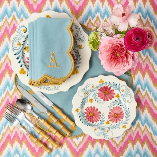 Summer Table Linen | Napkins<Mrs. Alice Bettina Blue & Caramel Napkins (Set of 4)