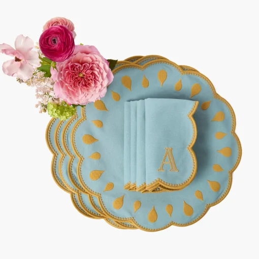 Summer Table Linen | Table Linen Sets<Mrs. Alice Bettina Blue & Caramel Placemats & Napkins (Set of 4)