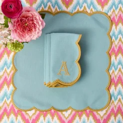 Summer Table Linen | Table Linen Sets<Mrs. Alice Bettina Blue & Caramel Placemats & Napkins (Set of 4)