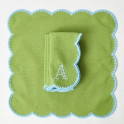 Napkins | Mrs. Alice Monogram<Mrs. Alice Bettina Green & Blue Napkins (Set of 4)