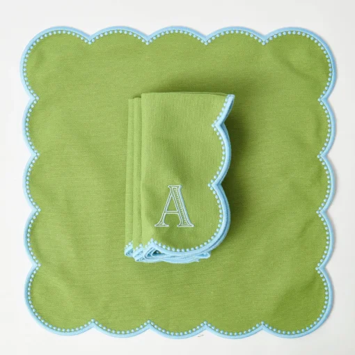 Napkins | Mrs. Alice Monogram<Mrs. Alice Bettina Green & Blue Napkins (Set of 4)