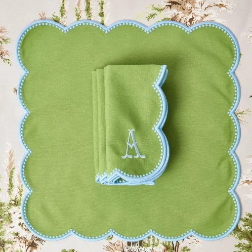 Napkins | Mrs. Alice Monogram<Mrs. Alice Bettina Green & Blue Napkins (Set of 4)