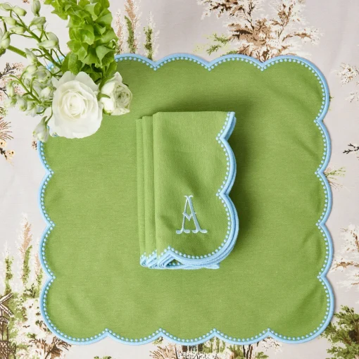Napkins | Mrs. Alice Monogram<Mrs. Alice Bettina Green & Blue Napkins (Set of 4)