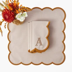 Napkins | Mrs. Alice Monogram<Mrs. Alice Bettina Taupe & Mustard Napkins (Set of 4)