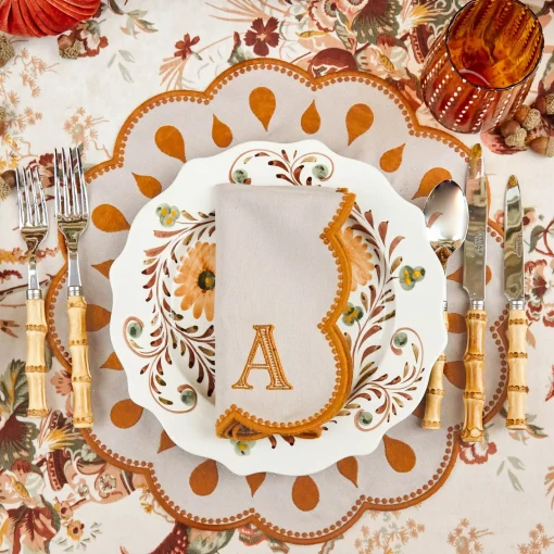 Placemats<Mrs. Alice Bettina Taupe & Mustard Placemats (Set of 4)