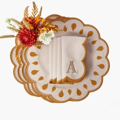 Placemats<Mrs. Alice Bettina Taupe & Mustard Placemats (Set of 4)