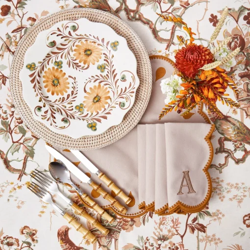 Placemats<Mrs. Alice Bettina Taupe & Mustard Placemats (Set of 4)