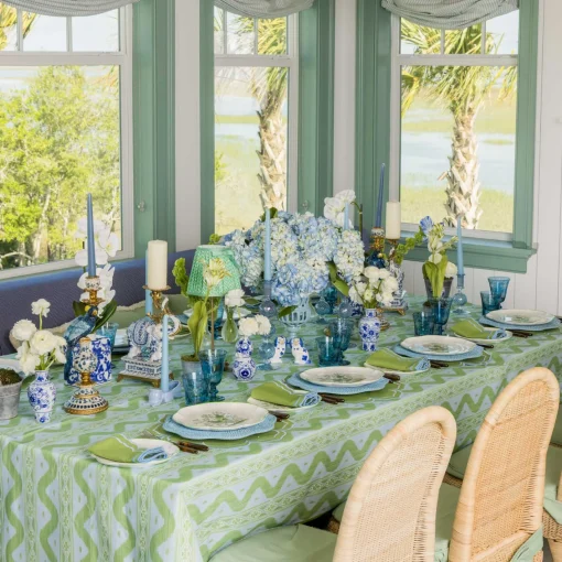 Summer Table Linen | Tablecloths<Mrs. Alice Blue & Green Ikat Tablecloth