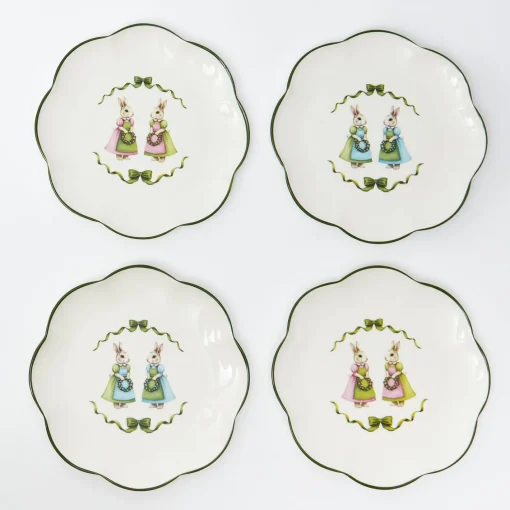 Dinner Plates | Crockery Sets<Mrs. Alice Blue & Pink Cottontail Bunny Dinner Plates (Set of 4)