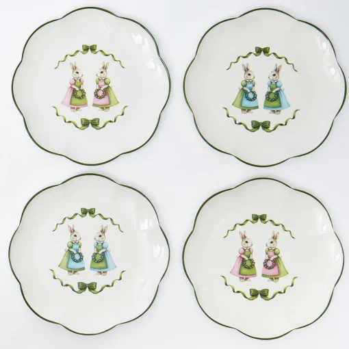 Starter Plates | Crockery Sets<Mrs. Alice Blue & Pink Cottontail Bunny Starter Plates (Set of 4)