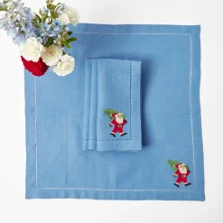 Napkins<Mrs. Alice Blue & Red Hand Embroidered Father Christmas Napkins (Set of 4)