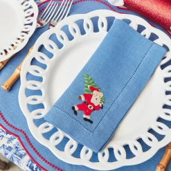 Napkins<Mrs. Alice Blue & Red Hand Embroidered Father Christmas Napkins (Set of 4)