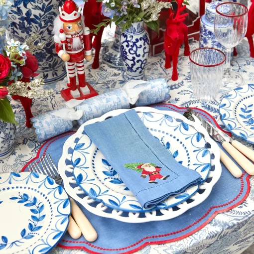Napkins<Mrs. Alice Blue & Red Hand Embroidered Father Christmas Napkins (Set of 4)