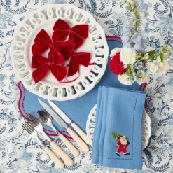 Napkins<Mrs. Alice Blue & Red Hand Embroidered Father Christmas Napkins (Set of 4)