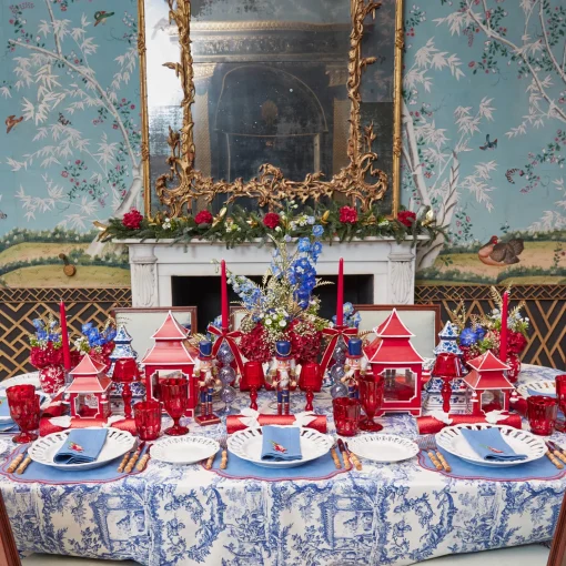 Napkins<Mrs. Alice Blue & Red Hand Embroidered Father Christmas Napkins (Set of 4)