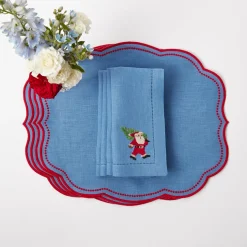 Napkins<Mrs. Alice Blue & Red Hand Embroidered Father Christmas Napkins (Set of 4)
