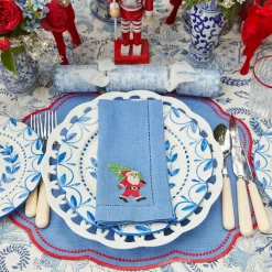 Napkins<Mrs. Alice Blue & Red Hand Embroidered Father Christmas Napkins (Set of 4)