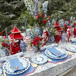 Napkins<Mrs. Alice Blue & Red Hand Embroidered Father Christmas Napkins (Set of 4)